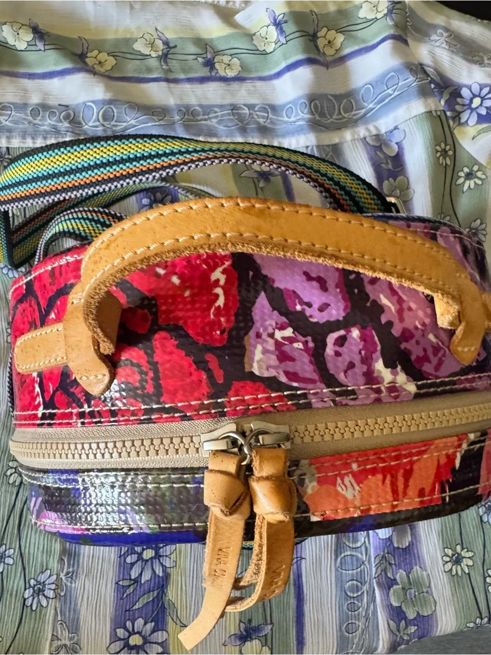 Consuela Blue Floral Dome Backpack with Pink Accents